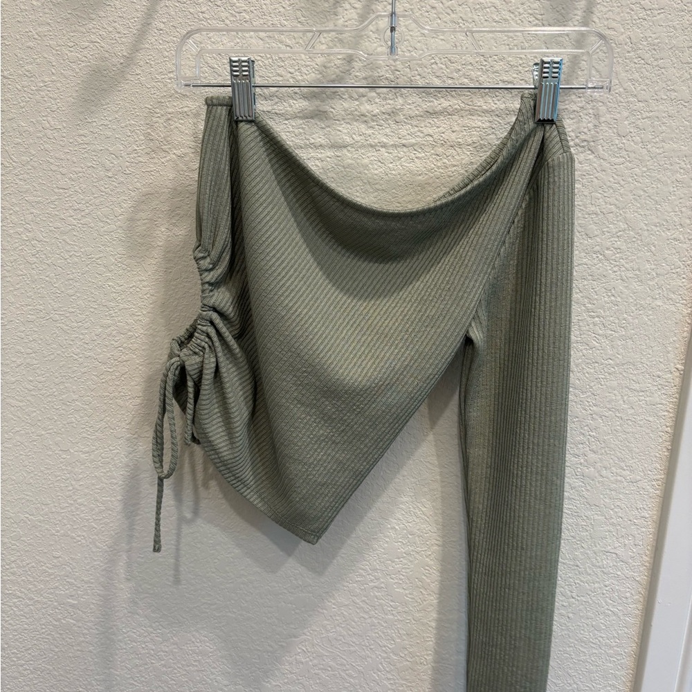 Forever 21 Ribbed One-Shoulder Top - Sage